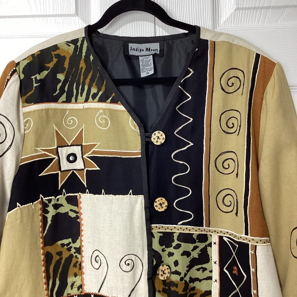Indigo Moon Blazer Multicolor Patchwork Brown Bla… - image 8